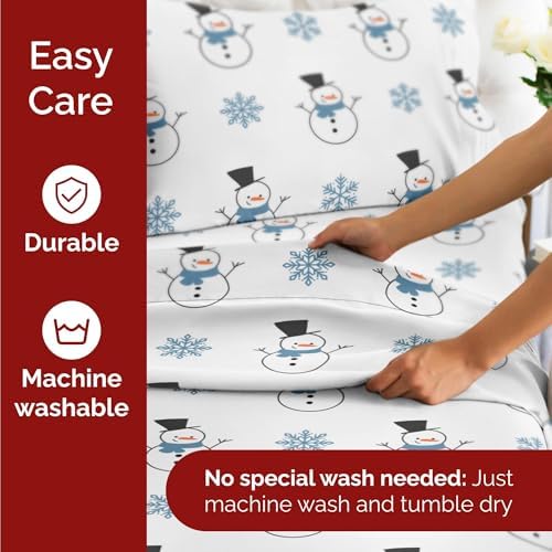 Christmas Sheet Set, Snowman, Holiday Xmas Bedding Set - Cal King Size