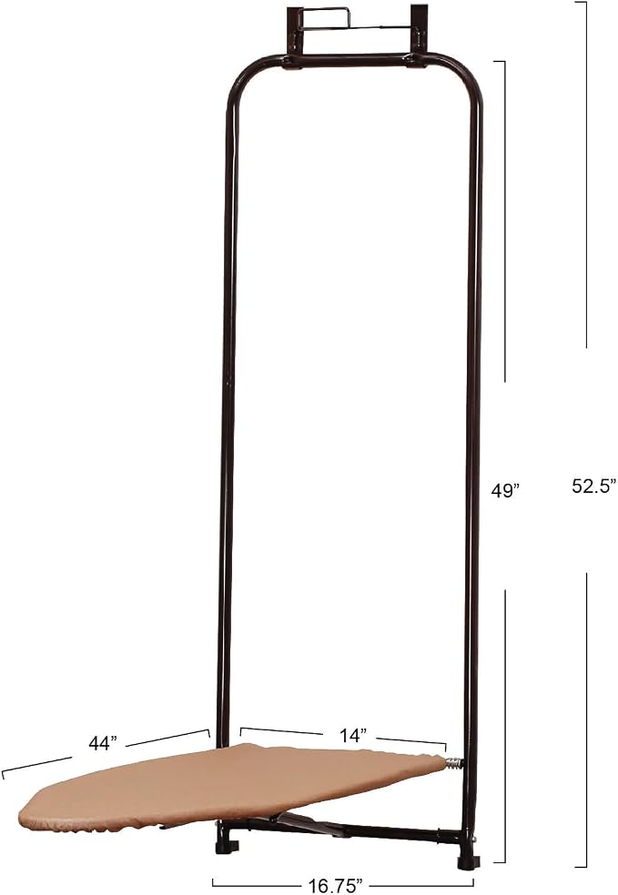 Household Essentials Over‑The‑Door Steel Top Ironing Board with Scorch‑Resistant Cotton Cover, Bronze Color