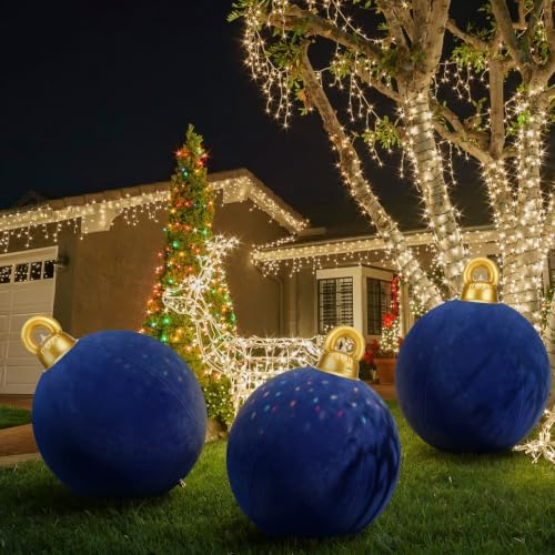 Jetec 3 Pcs 32 Inch Giant Navy Blue Velvet Christmas Inflatable Balls