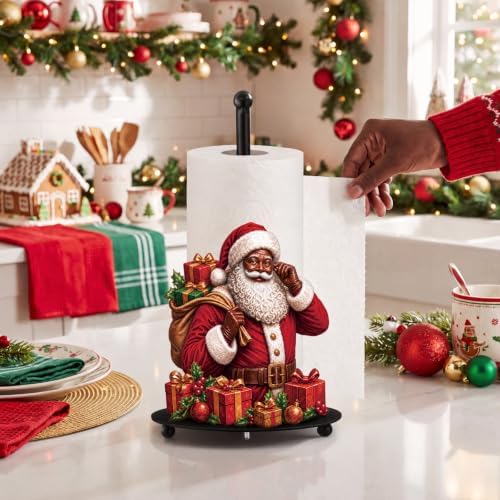 Christmas Paper Towel Holder Black Santa Claus Kitchen Decor