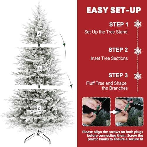 Hykolity 7.5 ft Prelit Flocked Christmas Tree with Realistic PE Foliage