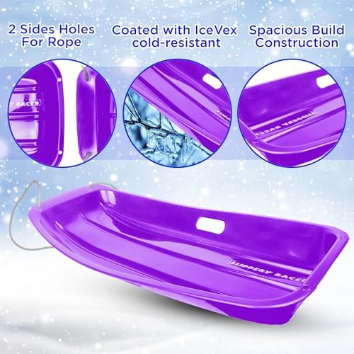 Slippery Racer Downhill Sprinter Flexible Kids Toddler Plastic Cold-Resistant Toboggan Snow Sled with Pull Rope and Handles -35 Inch