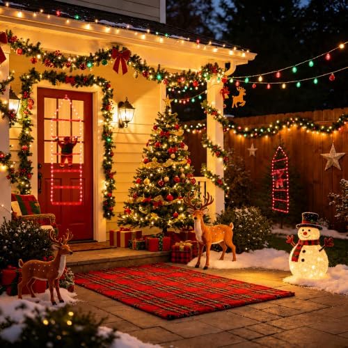 Toodour LED Christmas Light - 2.5FT Christmas Decorative Ladder Lights with Santa Claus, Xmas Decorations Light for Indoor Outdoor, Window, Garden, Home, Wall, Xmas Tree Decor - Red