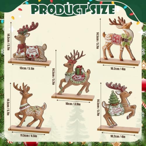 RattanView 5 Pcs Gingerbread Christmas Table Decorations Wooden Ginger Bread Reindeer Decor Christmas Centerpiece Ginger Bread Village Xmas Reindeer Tiered Tray Home Decor with Base for Party