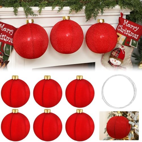 Jetec 6 Pcs 10 Inch Christmas Ball Ornaments, Red Silver Cap Inflatable