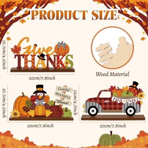 3 Pcs Fall Centerpieces for Tables, Wooden Autumn Fall Decorations for Home