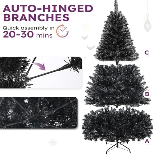 YITAHOME 7.5ft Prelit Black Halloween Artificial Christmas Tree w/Remote