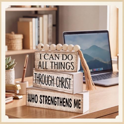 Lineshading 4 Pcs Christian Table Decor for Home, Scripture Wood Sign