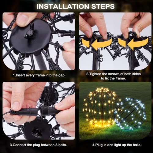 Christmas Decorations, LED Light Balls Outdoor,2 Pack,Warm&Cool White