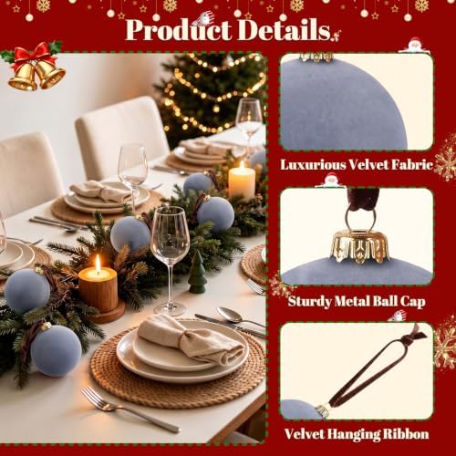 TOWPONICS 3.15 Inch Blue Velvet Christmas Tree Ornaments Balls, 15 Pcs