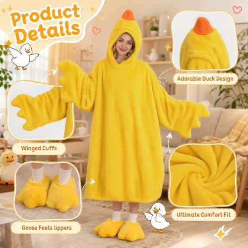 Goose Blanket Hoodie Onesie, Wearable Oversized Duck Blanket Hoodie, Gift for Adults & Kids