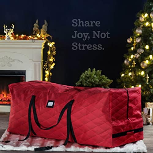 ZOBER 600D Oxford Fabric Large Rolling Christmas Tree Storage Bag - Fits 9 Ft Artificial Trees - Waterproof Christmas Tree Bag For Storage Box For Xmas, Durable Handles and Wheels - Quilted Red