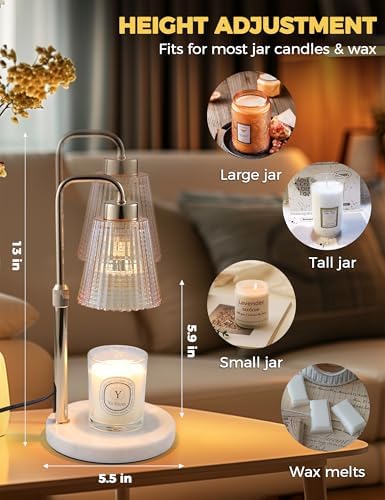Marble Candle Warmer Lamp White with Cycle Timer, Dimmable Wax Melt Warmer
