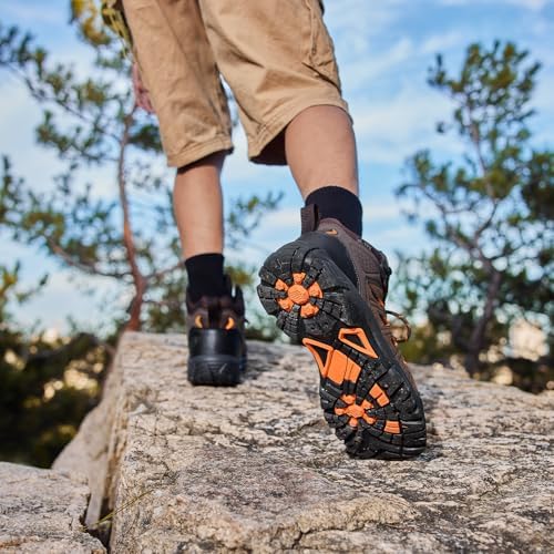 SHULOOK Men's Waterproof Hiking Boots Non-Slip Lightweight Mid Top Ankle Boot Breathable Hiker Trekking Shoes