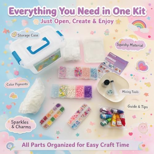 DIY Squishy Making Kit, Crunchy Squishy, Make Your Own Taba Squishies Stress Balls, Arts Crafts Kit with 10 TPR Skins, 20 Fillers, Squishy Maker Create ASMR Anxiety Relief Toys, Party Favor Gifts