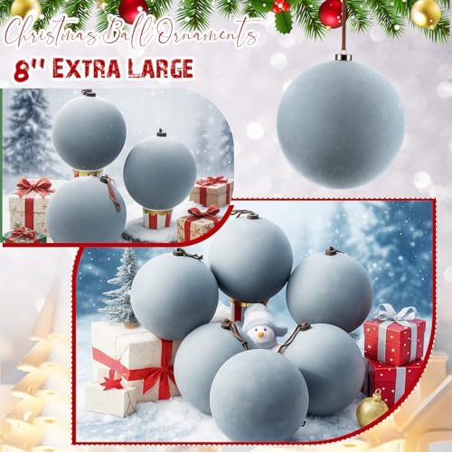 Weysat 6 Pcs 8 Inch Giant Velvet Christmas Ball Ornaments, Dusty Blue