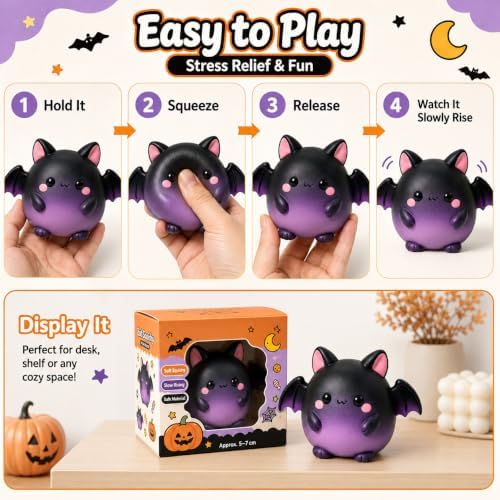Halloween Bat Slow Rising Squeeze Decor，4Pack