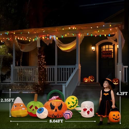 Outvita Halloween Inflatable Pumpkin Candy Combo 8FT, Blow Up Outdoor Decoration with LEDs, Halloween Decor for Yard, Party, Garden