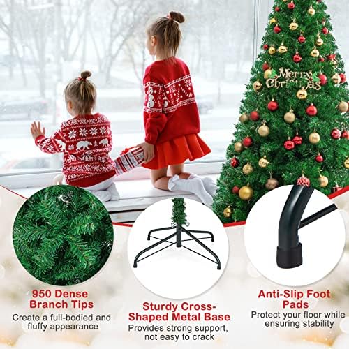 HAPPYGRILL 7FT Artificial Christmas Tree, Unlit Xmas Pine Tree, Metal Stand