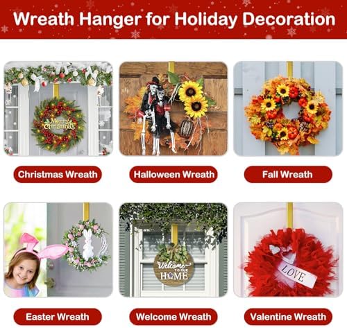 Gold Wreath Hanger, Christmas Decorations Adjustable Wreath Hangers for Front Door Adjustable from 14.9-25 Inches Over The Door Hooks Organizer Larger Hangers Festival Wreaths, Decorations Hook