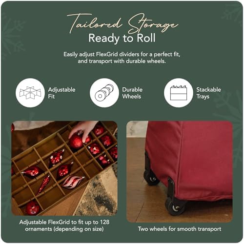 Covermates Rolling Adjustable Ornament Storage Bag, 25.5"W x 13"D x 18.5"H