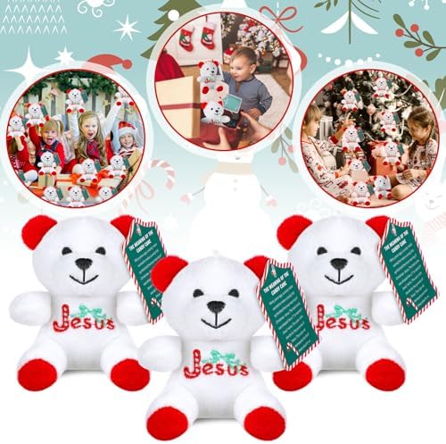 Haull 18 Pcs Christmas Jesus Mini Plush Bears, Red