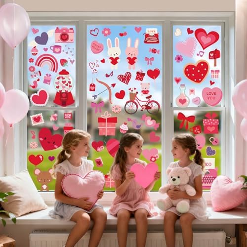 Valentines Day Window Clings Decor Cute Heart Stickers Decorations for Kids