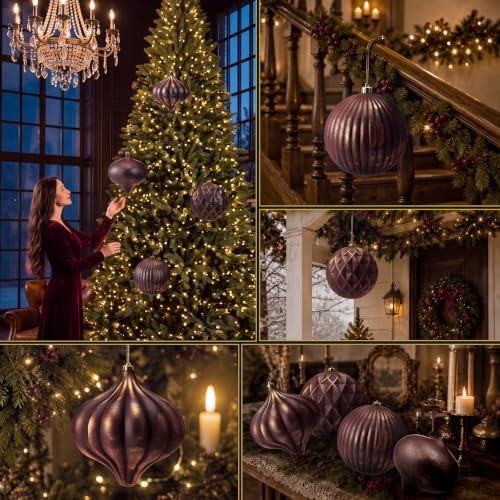 Seenelling 4Pcs Big 8'' Christmas Ball Ornaments Xmas Tree Decor, Burgundy
