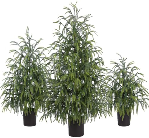 3Pcs Christmas Norfolk Pine Tree, 2FT 3FT 4FT Real Touch Artificial Tree