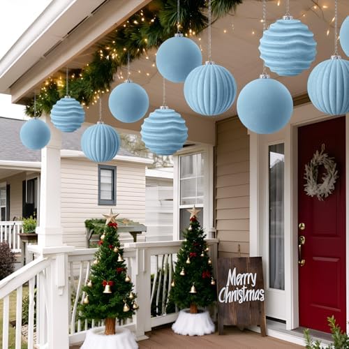 Syhood 4 Pcs 6 Inch Velvet Christmas Balls Large Ornaments, Dusty Blue