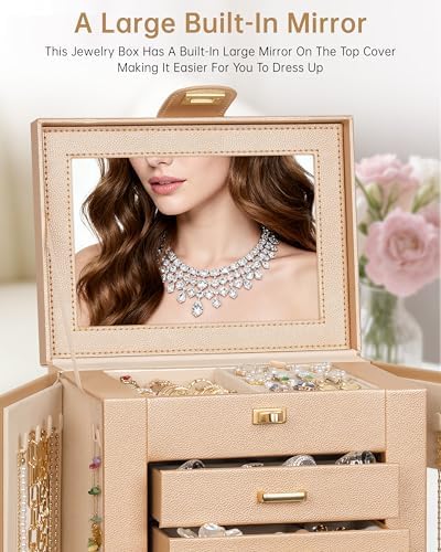 AKOZLIN 6-Tier Jewelry Box Organizer 5 Drawers Storage M-L Champagne