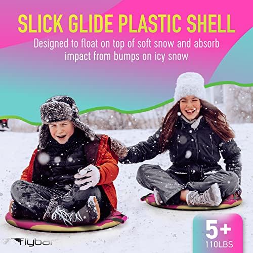 Flybar Snow Sled for Kids and Toddlers- Foam Saucer Disc, Ages 5+, Easy Grip Handles, Durable with Slick Bottom & PE Core Build, Lightweight Snow Boards, Snowboard Toys for Outdoor, Up to 110 lbs, 26"