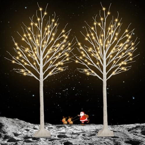 2 Pack 5FT Lighted Birch Tree, 200LED Twinkling Tree Lights, Warm White