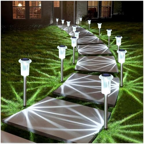 DenicMic Solar Lights Outdoor Waterproof 10 Pack Pathway Lights Cool White
