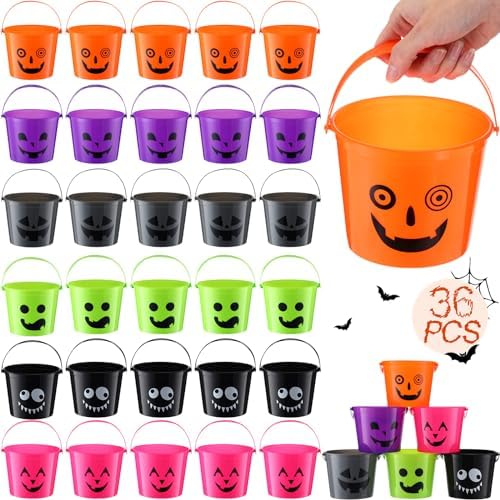 Jenaai 36 Pcs Halloween Pumpkin Buckets Bulk Small Plastic Candy Buckets