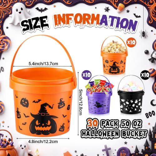 30 Pack 50 oz Halloween Trick or Treat Bucket Bulk