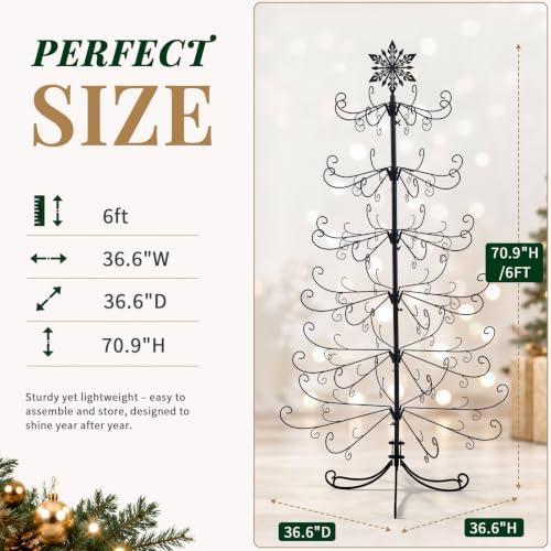 Karl Home 6 ft Wrought Iron Snowflake-Top Ornament Display Tree, Black