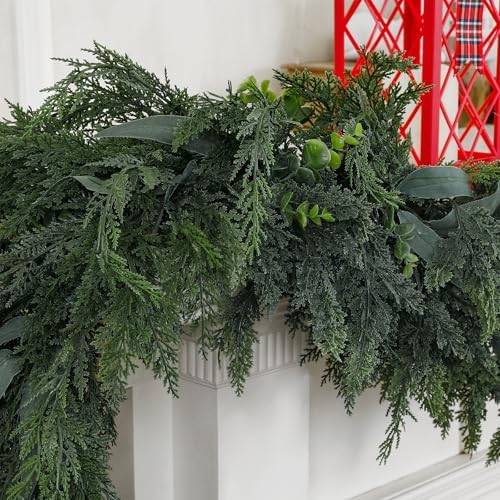 Christmas Garland, 6FT Real Touch Cedar Garland for Indoor Outdoor