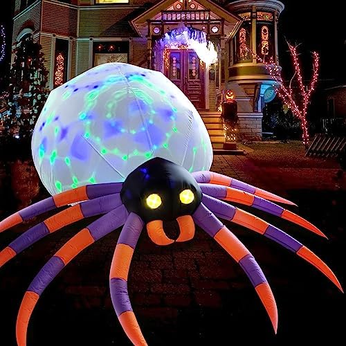 DomKom 8FT Halloween Inflatable Decorations Spider, Build-in Magic LED Lights Holiday Blow Up Yard Decoration for Halloween Holiday Party Outdoor,Garden Yard Lawn Decor