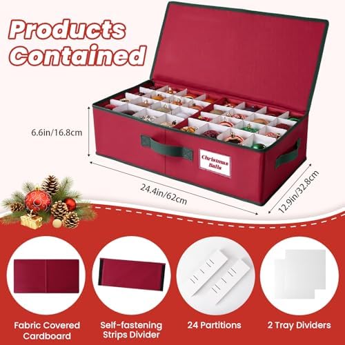 BlessedSeason Christmas Ornament Storage Box with Adjustable Dividers, Cube Storage Containers Organizer *2, Stackable Storage Bins Fit Balls (36 PCS 4’’ & 64 PCS 3”) Dual Zipper, Handles, Visual Slot