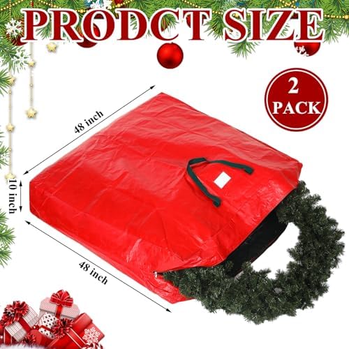 2 Pcs 48 Inch Christmas Wreath Storage Bags with Handle, Red