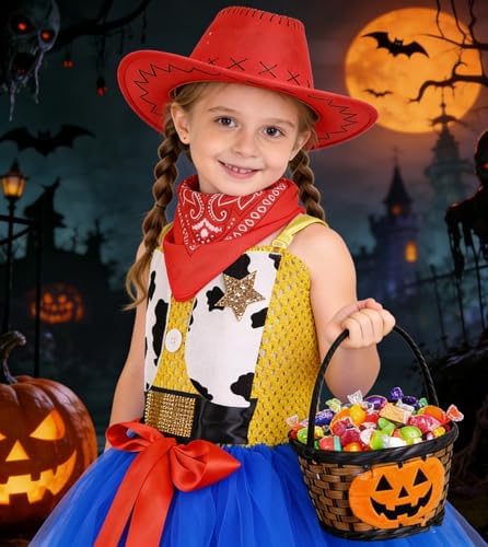 Tutu Dreams Halloween Cowgirl Costume for Girls 1-10Y with Bandana Cowboy Hat Birthday Party Dress Up Clothing