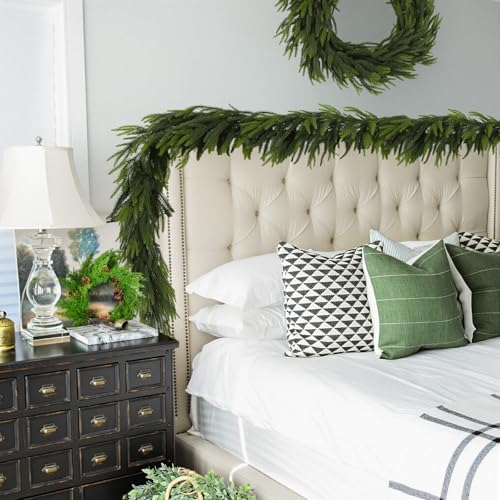 N&T NIETING 2 PCS Christmas Garland Norfolk Pine Garland Real Touch Faux Christmas Greenery Xmas Garland for Mantle, Table Holiday Winter Indoor Outdoor Christmas Decorations (9 FT)