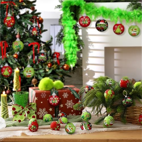 Outus 16 Pcs Christmas Ball Ornaments for Tree Red and Green Merry Christmas Hanging Ornaments Xmas Elf Balls for Tree Decoration Xmas Gifts Farmhouse Home Fireplace Decoration Holiday Party Favors