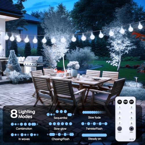 Minetom Crystal Globe String Lights Plug in - 33 ft 100 LED Globe Fairy String Lights with Remote and Timer, Waterproof for Bedroom Tent Loft Bed Window Porch Patio Wedding Party Holiday Decor, White