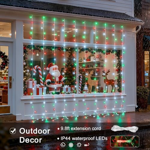 JMEXSUSS 300LED Red White and Green Christmas Curtain Lights with Remote