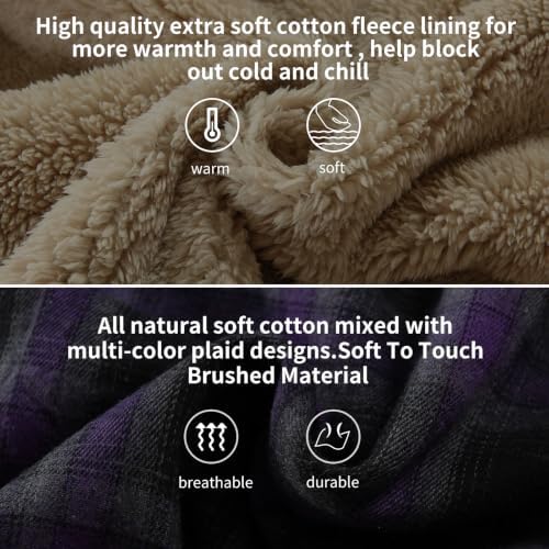 Elesuit Men's Full Zip Fleece Flannel Jacket Shirt Plaid Cotton Hoodie Coat