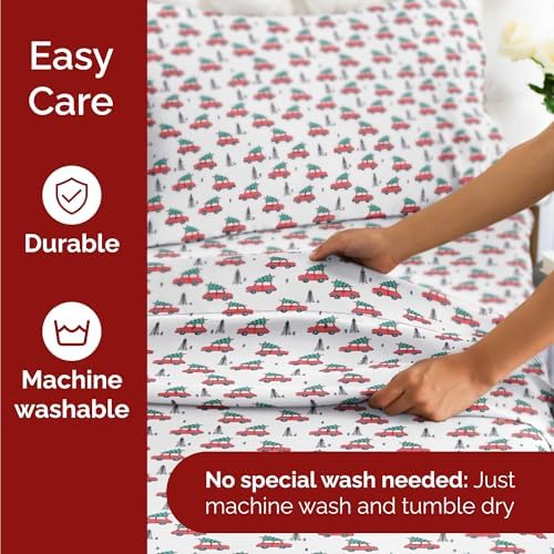 Christmas Sheet Set, Christmas Cars, Holiday Xmas Bedding Set - Queen Size