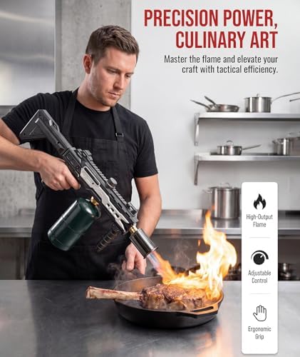 Powerful Propane Torch Gun, Gift for Men Dad, Culinary Blow Kitchen Cooking Torch for Steak Searing, Campfire Charcoal Starter for Blackstone Griddle Accessories (Tank Not included) Black Silver