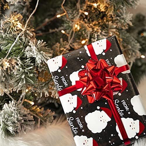 WRAPAHOLIC Christmas Wrapping Paper Set - Black Red Santa and Snowflake Holiday Collection with Metallic Foil Shine Wrapping Paper Bundle with Gift Bow & Ribbon & Tag & Sticker